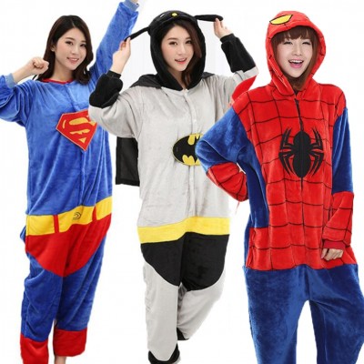 Adult Anime Batman Superman Kigurumi Onesies Costume For Women Men Funny Warm Soft Animal Cute Onepieces Pajamas Home Wear Girl