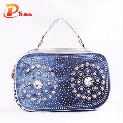 Rhinestone Handbags Designer Denim Handbags 2 Colors Summer Fashion New Meave Women Luxury PU Handbag Lady Wild Crystal Diamond Denim Jean Shoulder Bag