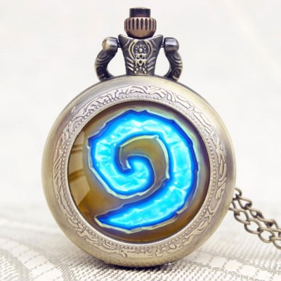 Hot Game WoW World of Warcraft Hearthstone Theme Glass Dome Case Quartz Pocket Watch With Chain Necklace