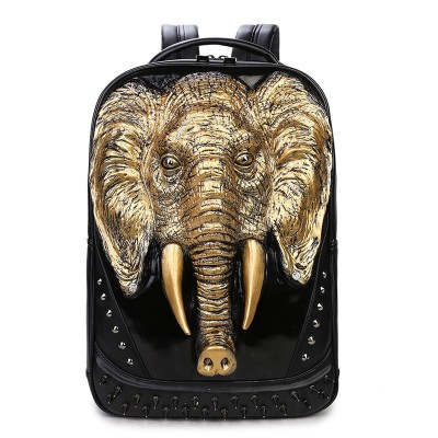 Gothic Steampunk Unique backpack cool bag steampunk fashion Men Travel Backpack Men Elephant Animal Bag Laptop Computer Bag Fashion Black Gold Silver Rivet Leather Bag