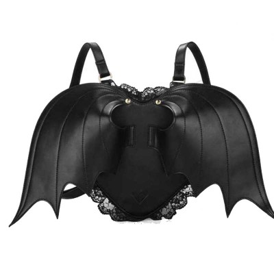 Gothic Backpacks 2019 Newest Cute Bat Wings Leather Backpacks Women Cool School Bags Black Angel Devil Lace Daypack Girl Heart Shape Gothic Bags