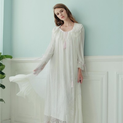 Women Robe Lace Gown Long Sleepwear Set Royal Nightwear Spring Summer Nightgown Set Wedding Robe Two Pieces Set