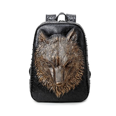 3D Wolf Backpack Women Girls Laptop Backpack Gothic Steampunk Unique backpack cool bag steampunk fashion Animal Travel School Computer Rivet Bags Vintage Rock PU Leather Backpacks