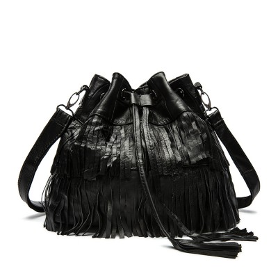 Luxury Handbags Women Black Bags Designer Leather Sheepskin Bucket Tote Tassel Fringed Genuine Shoulder  Crossbody Soft Handbag 