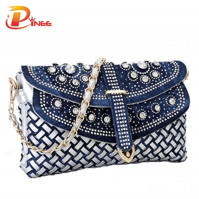 Rhinestone Handbags Designer Denim Handbags Fashion women bag new casual lady shoulder bags designer handbags jean bags woman purses