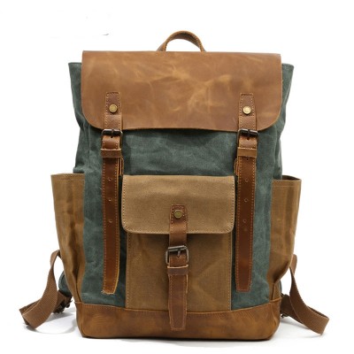 20-35 Litre Women Backpack Retro Contrast Oil Wax Waterproof Canvas Bag Travel Backpack Computer Schoolbag Large Capacity