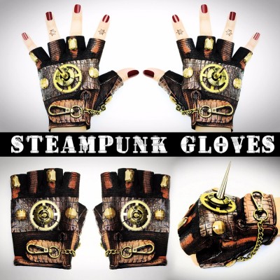 New Steampunk Gear Leather Punk Gloves Vintage Gothic Unisex Cosplay Gloves Medieval Accessory Half Finger Gloves