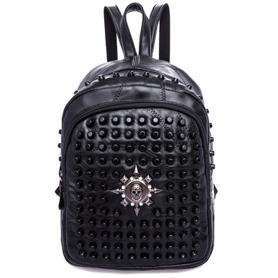 Rivets Backpack women Genuine Leather sheepskin Punk Style skull Rivet Backpacks Black bagpack travel school girls backpacks