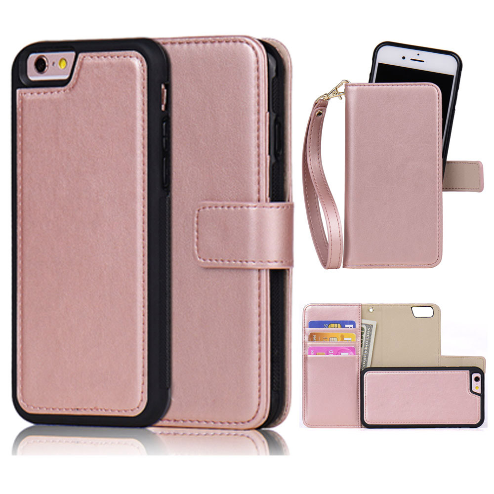 Detachable Leather Wallet Case for iPhone 6 6s Plus 5s 7 SE Girl Rose ...