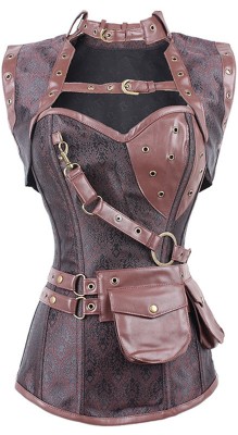 New Sexy Women Steampunk Corset Punk Brown Black Faux Leather Floral Steel Boned Bustiers Lace Up Plus Size Waist Trainer