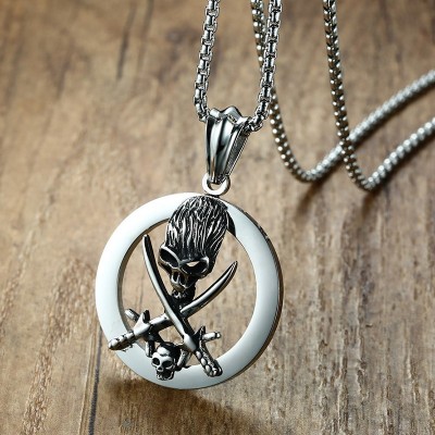 Mens Punk Skull Necklace Pendant Male Stainless Steel Vintage All Hallows Day Party Jewelry 24 Chain