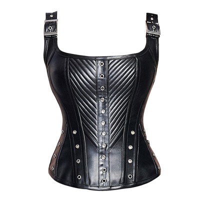 Sexy Corset Vest Fashion Black Red Faux Leather Buckle Overbust Waistcoat Corset Top Steampunk women Bustier Cincher Korset