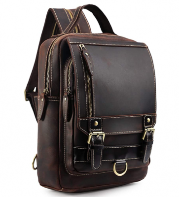 Mens Dark Brown Genuine Leather Backpack Vintage Small Daypack College Bag Fits 9.7 Inch Ipad Air