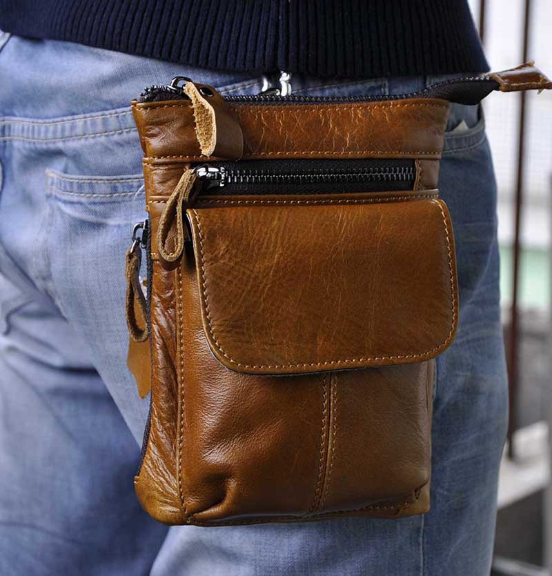 Leather Fanny Pack Genuine Leather Cowhide men waist pack bag phone bag ...