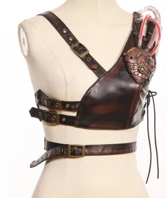 Steampunk Womens Strap Harness Vintage Waist Cincher with Straps Wide Corset Belt Vest Chest COSPLAY