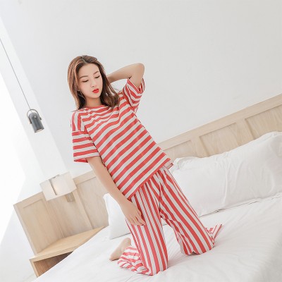 2019 SUMMER modal two piece set women T shirt+pants 2 pieces set home suits loose Tracksuits women ensemble femme stripe outfits