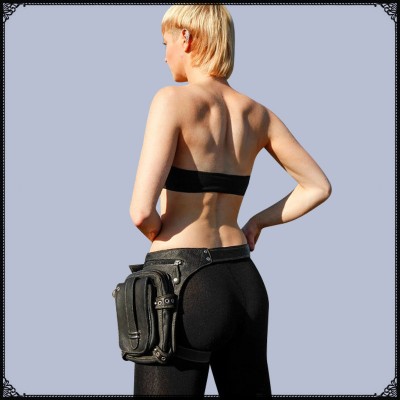 MeiyaShidun Leather Unisex Waist Pack Fanny Leg Bags Thigh Belt Motorcycle Ride Punk purse Messenger Shoulder Holster Goth Packs 