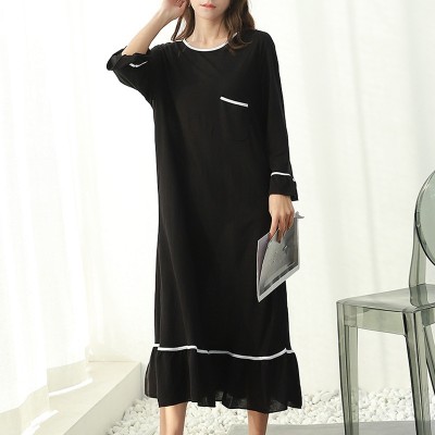 2019 spring and summer modal plus size maxi dress women lotus leaf sleeve nightdress loose long dresses home wear robe femme