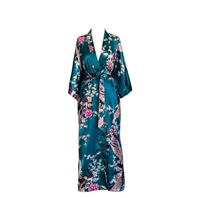 Plus Size XXXL Chinese Women Long Robe Print Flower Peacock Kimono Bathrobe Gown Bride Bridesmaid Wedding Robes Sexy Sleepwear