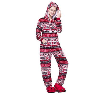 Red Bird Zipper Kigurumi Pyjamas For Women Snow Pajamas Hooded Onesie For Adults Soft Pijamas Christmas Cosplay Winter Sleepwear
