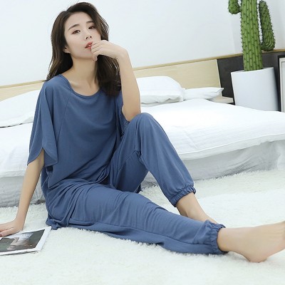 women pajamas set Autumn new home suits Modal short-sleeved shirt + trousers  two piece sets loose sleepwear pijama lingerie