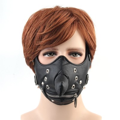 Plague Mask Steampunk Plague Doctor Mask Punk Black PU Leather Mask Motorcycle Biker Cosplay Mask Breathable Women Men Long Nose Zipper Rivets Half Face Mask Adjustable