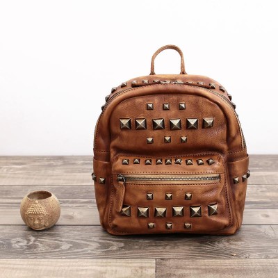 2019 Gothic Steampunk Unique backpack cool bag steampunk fashion 100% Guarantee Real Genuine Leather Brand Handmade Rivets Women Backpack Cowhide Woman Backpacks