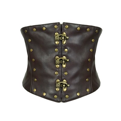 Vintage PU Leather Bronze Rivet Steampunk Corset Waist Cincher for Women