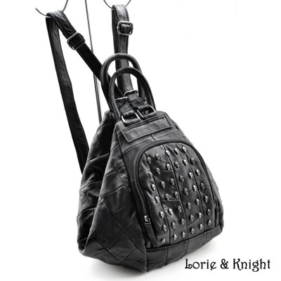 Womens Real Lambskin Leather Skull Stud Gothic Punk Backpack Multi-functiona Tote Bag/Single Shoulder Bag 