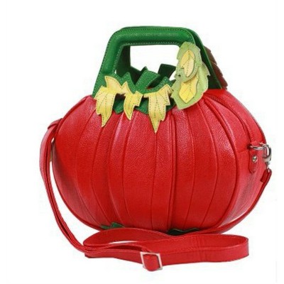 Fashion Unique Pumpkin Shaped Handbags with Chain Strap with Red&Green Color Popular Womens Crossbody Bags Unique Messenger Bags Novelty Pumpkin Bags