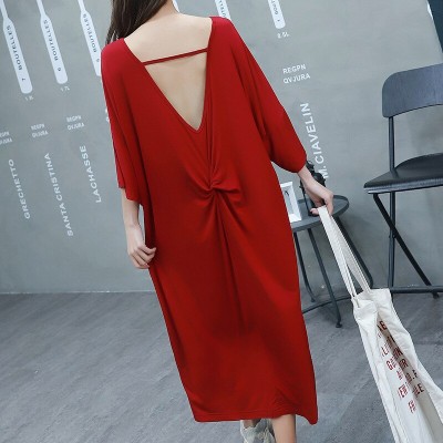 2019 summer women sleepdress female loose dress sexy backless short-sleeved nightdress both for outside wear