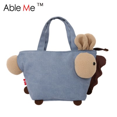 Patchwork Cloth Solid And Plaid Printing Girls Handbag Lovely Animal Horse Shape Shoulder Bag Large Capacity Tote Bags 