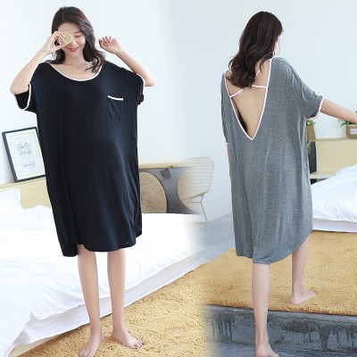 plus size women sleepwear modal nightdress dresses loose dress backless Pregnant woman sexy  gecelik nightwear nightgown lady