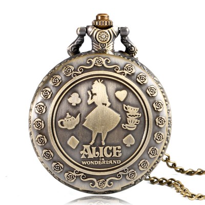 New Arrival Retro Alice in Wonderland Theme Bronze Quartz Pocket Watches Vintage Fob Watches Christmas Birthday Gift