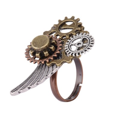 Amazing Lostagic Design Various Gears and Wing Combined Mechancal Gears Steampunk Ring Jewelry