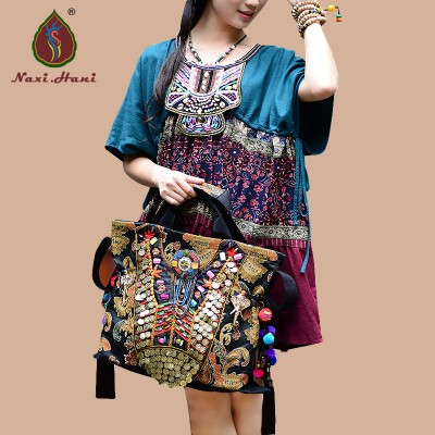 HOT Original Ethnic exotic gold embroidery elephant Shoulder Bags Vintage pure handmade beaded pompon women Messenger Bags 