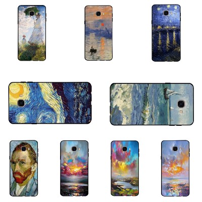 For Galaxy C7 Shell Ultra Thin Black Soft TPU Cover For Samsung Galaxy C7000 DIY Phone Case 5.7 Inch Van Gogh Pattern Conque