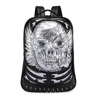 3D Skull Leather Backpack Gothic Steampunk Unique backpack cool bag steampunk fashion Men Women Backpack School Computer Laptop Bags Travel Bags Girls Vintage Rivets Halloween Bags