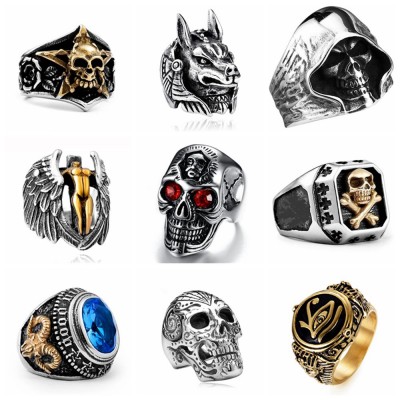 Free Fan Vintage Gothic Skull Rings Men Fashion HipHop Turkish Male Punk Rings Skeleton Steampunk Jewelry Bague Homme Gifts