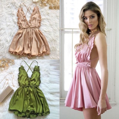 Fashion Women Sexy Sleepwear Style Rompers Clubwear Sexy Spaghetti Strap V-Neck Playsuit 3 color Women Nightgowns