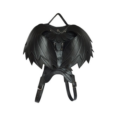 Black Backpack with Wings Steampunk Gothic Leather 3D Ghost Monster Retro Shoulders Backpack Cool Backpacks Bags