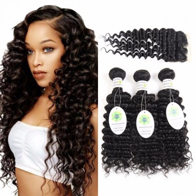 Brazilian Deep Curly Hair With Closure 7a Brazilian Hair 3 Bundles With Closure Virgin Human Hair With Closure