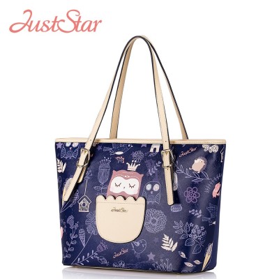 Just Star Women PU Leather Shoulder Bags Owl Patchwork Handbags Ladies Large Tote Bags Female Brand High Quality Bag JZ5883 