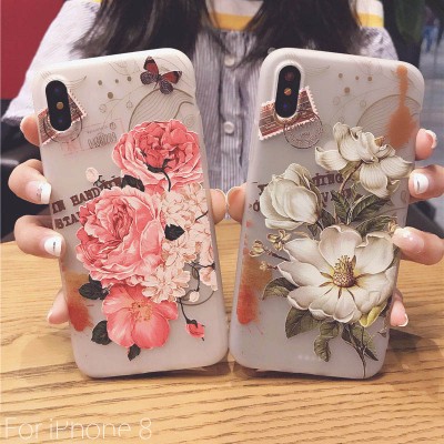 Brand Iphone 6 6s 7 6/7/8 plus 5 5s SE X Case For iphone 8 Case Plant Flower Rose Pattern Relief Phone Case SoCouple Silicone Case