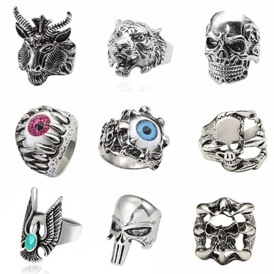Tiger Ring For Men Jewelry Vintage Punk Mens Rings Steampunk Hollow Stainless Steel Rings Of Anime Skull Hip Hop Dropshipping