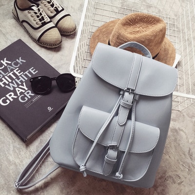 Trendy Female Drawstring PU Leather Backpacks Teenage Girls Small School Bags Women High Quality Casual Rucksack