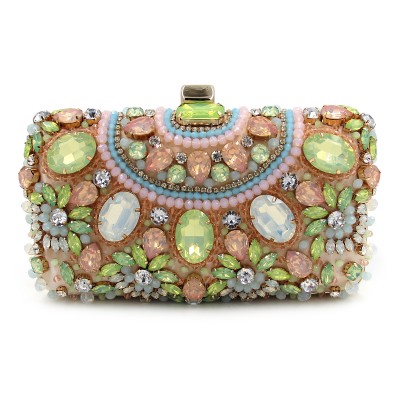 Luxury Fashion Green precious stone Crystal Beaded Encrusted Evening Bags Cocktail bride Wedding Clutches Handbags banquet Bags 