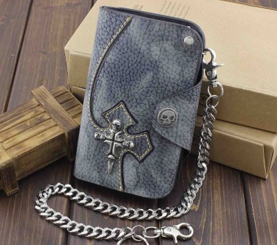 Gothic Hip Hop Punk Skulll Leather Chain Wallet With Long Keychain 