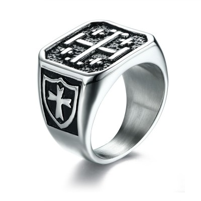 Jerusalem Cross Medieval Signet Ring for Men Solid Stainless Steel Vintage Knight Templar Military Jewelry Anel Aneis Masculinos