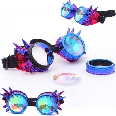 FLORATA Kaleidoscope Colorful Glasses Rave Festival Party EDM Sunglasses Diffracted Lens Steampunk Goggles